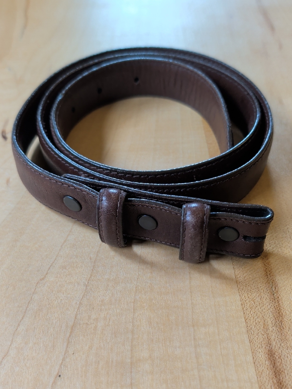 Women's Dark Brown Leather Belt Strap with Metal Accent